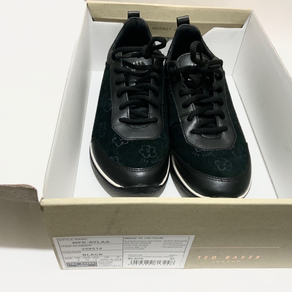 Ted Baker Aylaa Black Leather Floral Trainers Magnolia-Print Fashion Sneakers 7 - Picture 7 of 12